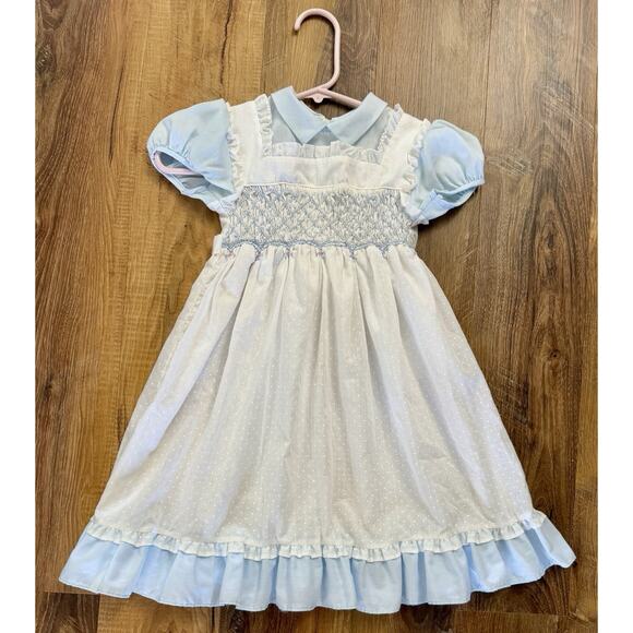 Vintage Princess Anne Light Blue Dress Hand Smocked Short Sleeve 6X GUC - Picture 1 of 11